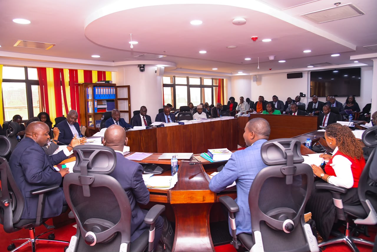 State department officials led by principal secretary Mr. Gitonga Mugambi during the presentation of performance contrats at tha National assembly.