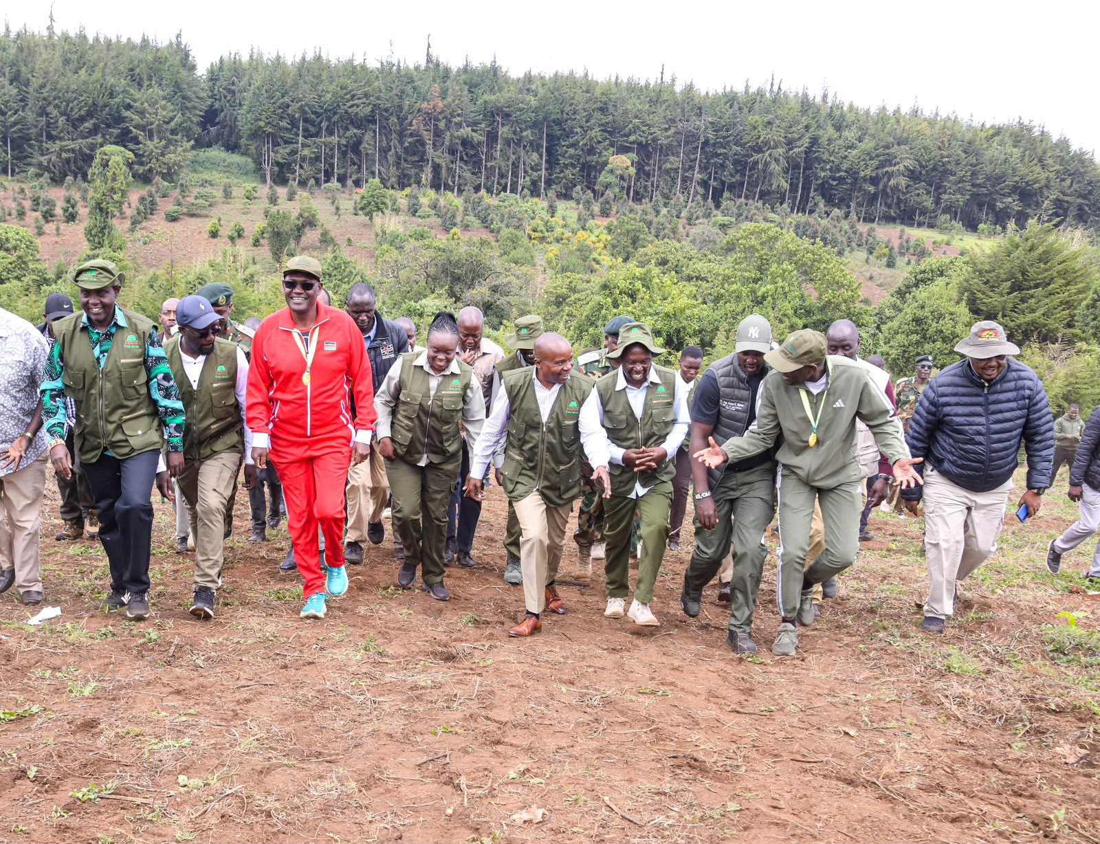Gorvernment officials led by Deputy president Prof. Kithure Kindiki at the Kaptagat fencing project.