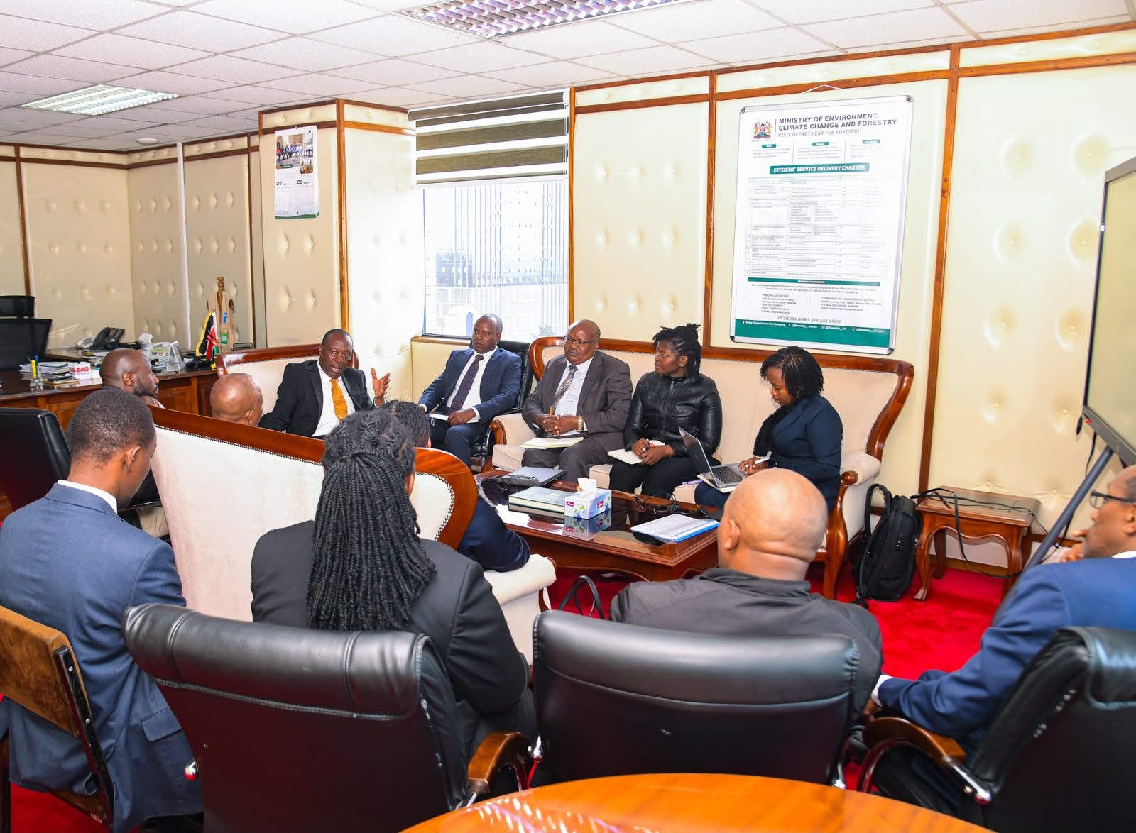 In office meeting led by the Ps Forestry Mr. Gitonga Mugambi and the Technical group on forest seed regulation.