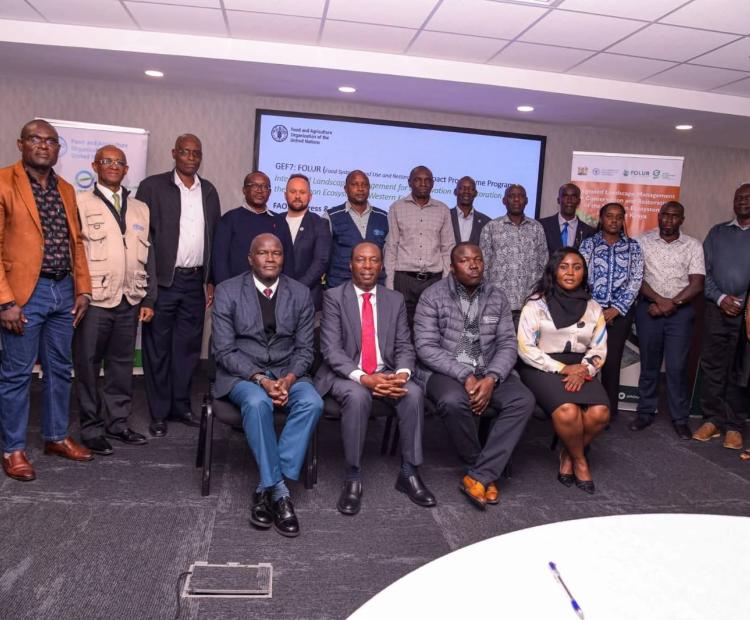 Principal secretary Mr. Gitonga Mugambi and officials present in the Mt. Elgon Ecosystem Restoration Project review meeting.