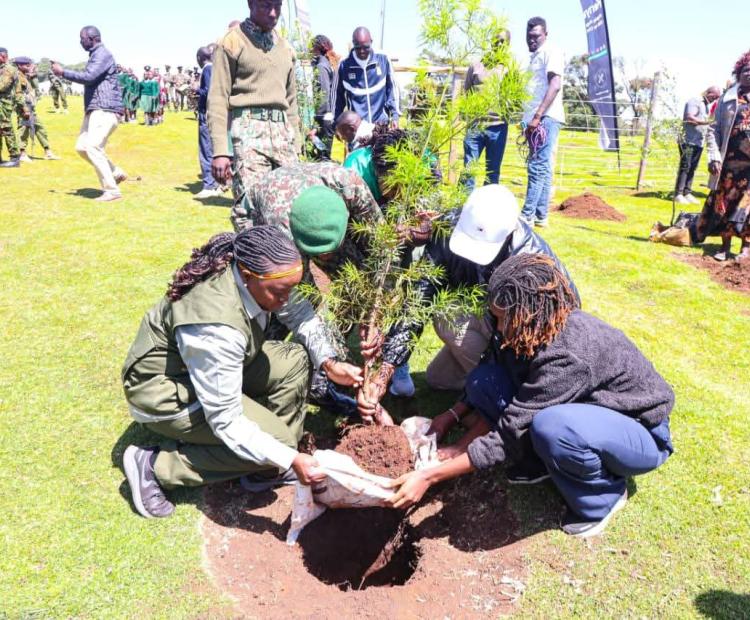 Leaders taking part in the tree planting exercise in Cheregany Hills Restoration Drive.
