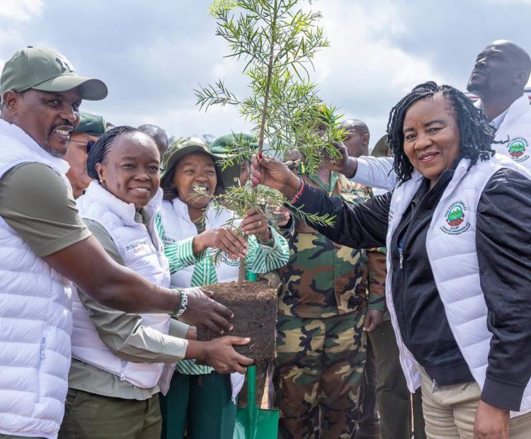 H.E Mama Rachel Ruto,Kenya's permanent representative to the United Nation Environment Programme Ida Odinga, Environment, Climate change and Forestry cabinet secretary Dr. deborah Barasa and principal secretary Environment and Climate Change Eng. Festus K Ng'eno during the adoption of 33Ha forest block in Marinda forest