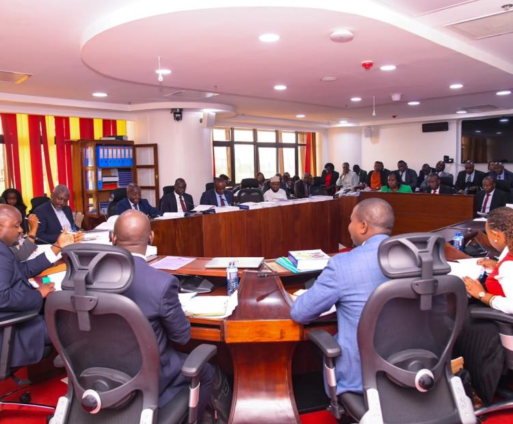 State department officials led by principal secretary Mr. Gitonga Mugambi during the presentation of performance contrats at tha National assembly.
